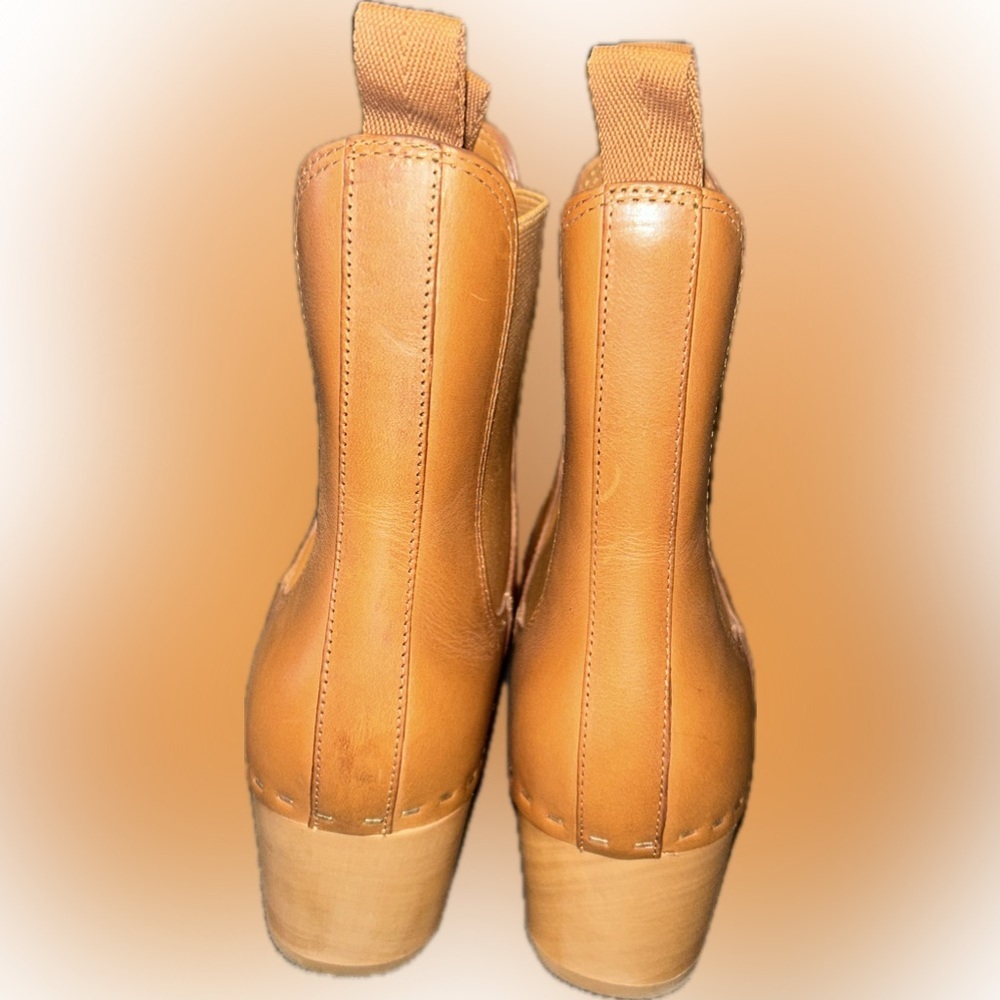 NWOB Loeffler Randall Annabelle Tan Leather Chelsea Boots Wood Clog Block Heel 7 - Picture 6 of 12